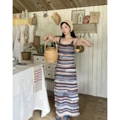 Alexia Sandra Striped Mohair Long Dress
