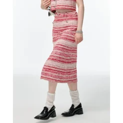 Alexia Sandra Striped Tweed Long Skirt Pink