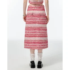 Alexia Sandra Striped Tweed Long Skirt Pink