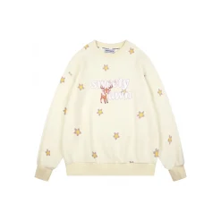 Andrea Martin Flower Printed Deer Waffle Sweater Beige