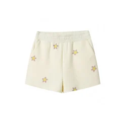 Andrea Martin Flower Printed Waffle Shorts Beige