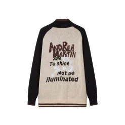 Andrea Martin Raglan Knitted Baseball Jacket Khaki