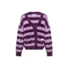 Ann Andelman Color Blocked Striped Woolen Cardigan Purple
