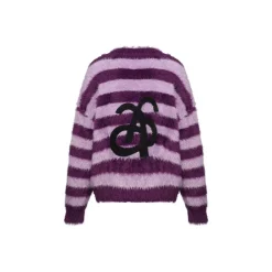 Ann Andelman Color Blocked Striped Woolen Cardigan Purple