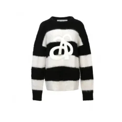 Ann Andelman Embroidery Logo Striped Knit Sweater