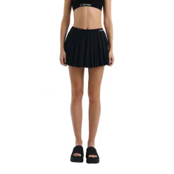 Ann Andelman Embroidery Logo Pleated Short Skirt Black