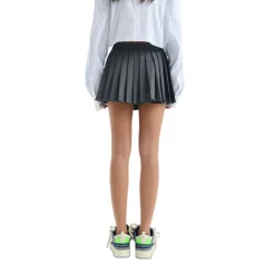 Ann Andelman Embroidery Logo Pleated Short Skirt Grey