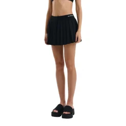 Ann Andelman Embroidery Logo Pleated Short Skirt Black
