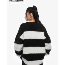 Ann Andelman Embroidery Logo Striped Knit Sweater