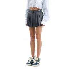 Ann Andelman Embroidery Logo Pleated Short Skirt Grey