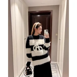 Ann Andelman Embroidery Logo Striped Knit Sweater