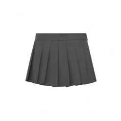 Ann Andelman Embroidery Logo Pleated Short Skirt Grey