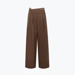 Ann Andelman Irregular Double Waist Casual Suit Pants Brown
