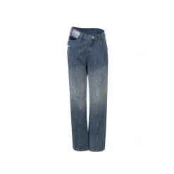 Ann Andelman Irregular Rhinestone Patch Denim Pants