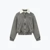 Ann Andelman Logo Embroidery Fleeced Denim Jacket Grey