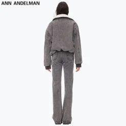 Ann Andelman Logo Embroidery Fleeced Denim Jacket Grey