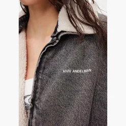 Ann Andelman Logo Embroidery Fleeced Denim Jacket Grey