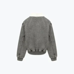Ann Andelman Logo Embroidery Fleeced Denim Jacket Grey
