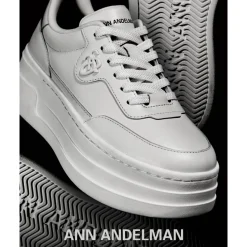 Ann Andelman Logo Heel Platform Sneaker All White