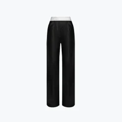 Ann Andelman Logo Waist Matte Leather Pants Black