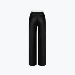 Ann Andelman Logo Waist Matte Leather Pants Black
