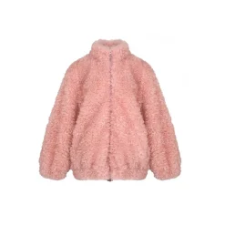 Ann Andelman Oversized Woolen Fleece Coat Pink