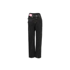 Ann Andelman Pink Leather Patch Twisted Jeans Black