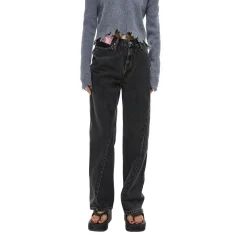 Ann Andelman Pink Leather Patch Twisted Jeans Black