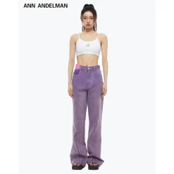 Ann Andelman Pink Patch Bootcut Denim Pants Purple