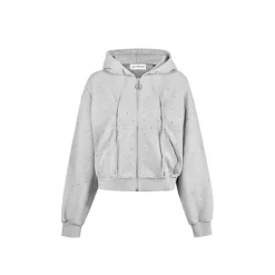 Ann Andelman Rhinestone Stars Zip Up Hoodie Grey