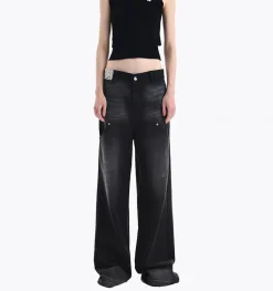 Ann Andelman Wide-Leg Denim Pants Washed Black