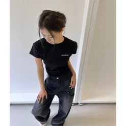 Ann Andelman Wide-Leg Denim Pants Washed Black