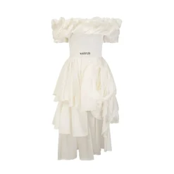 Arte Pura Floral Bandeau Off-Shoulder Gauze Dress Beige
