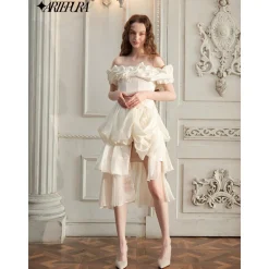 Arte Pura Floral Bandeau Off-Shoulder Gauze Dress Beige