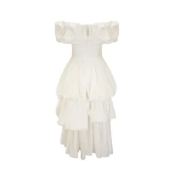 Arte Pura Floral Bandeau Off-Shoulder Gauze Dress Beige