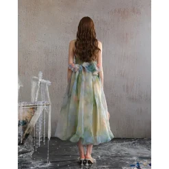 Arte Pura Green Render Bud Camisole Dress