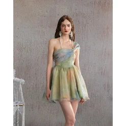 Arte Pura Green Render One Shoulder Dress