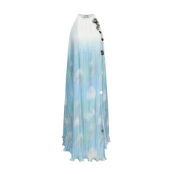 Arte Pura Halter Neck Gradient Sequin Pleated Maxi Dress Blue