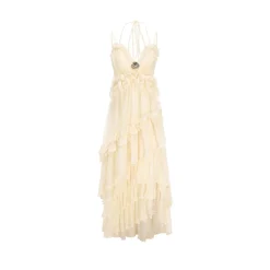 Arte Pura Lace Halterneck Long Dress Beige