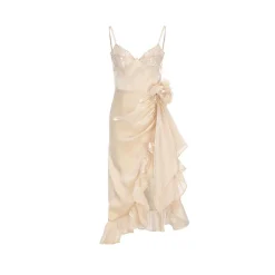 Arte Pura Satin Floral Long Dress Beige