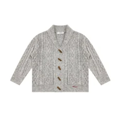 AsGony Blended Woolen Twist Lapel Knit Cardigan Gray