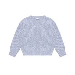 AsGony Blended Woolen V-Neck Knit Sweater Blue