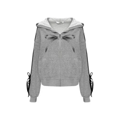 AsGony Bow-Knot Casual Zipper Jacket