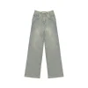 AsGony Casual Brushed Oversized Denim Pants Blue