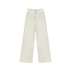 AsGony Casual Brushed Oversized Denim Pants White