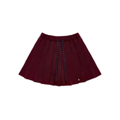 AsGony Casual Drawstring Pleated Skirt Red