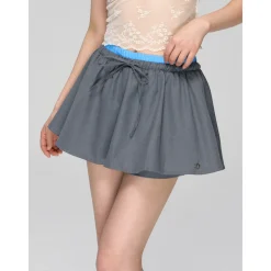 AsGony Color Blocked Elastic-Waist Puffy Skirt Dark Grey