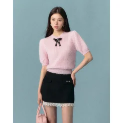 AsGony Color Blocked Lace Patchwork Skirt