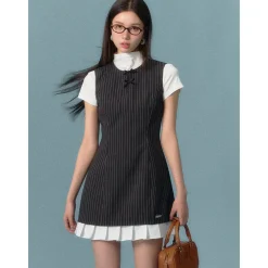 AsGony Color Blocked Striped Dress