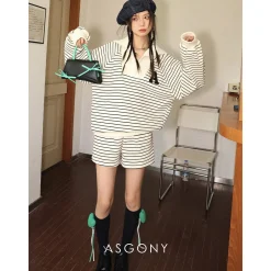 AsGony Color Blocked Striped Shorts